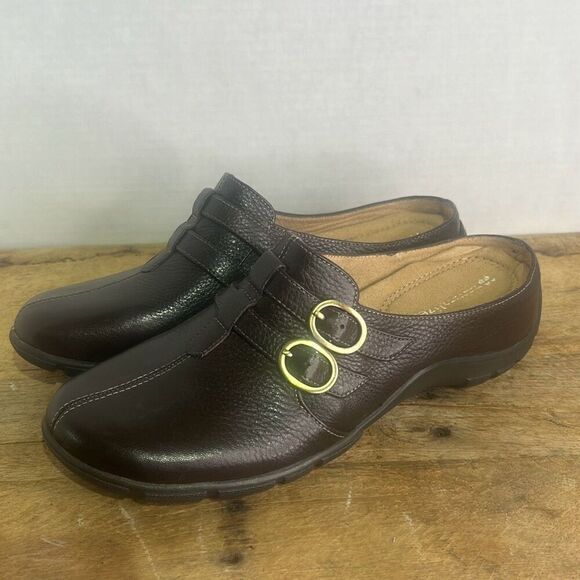 Naturalizer brown leather slip on flats comfort shoes‎ buckle - Picture 1 of 9